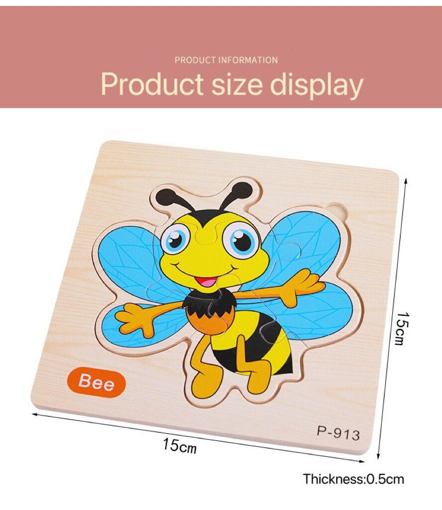 Non-Toxic 3 Pcs Random Color Puzzle 3D Toys Early Education Wooden Cartoon Animal Puzzle Puzzle Infant Puzzle Board Toys
