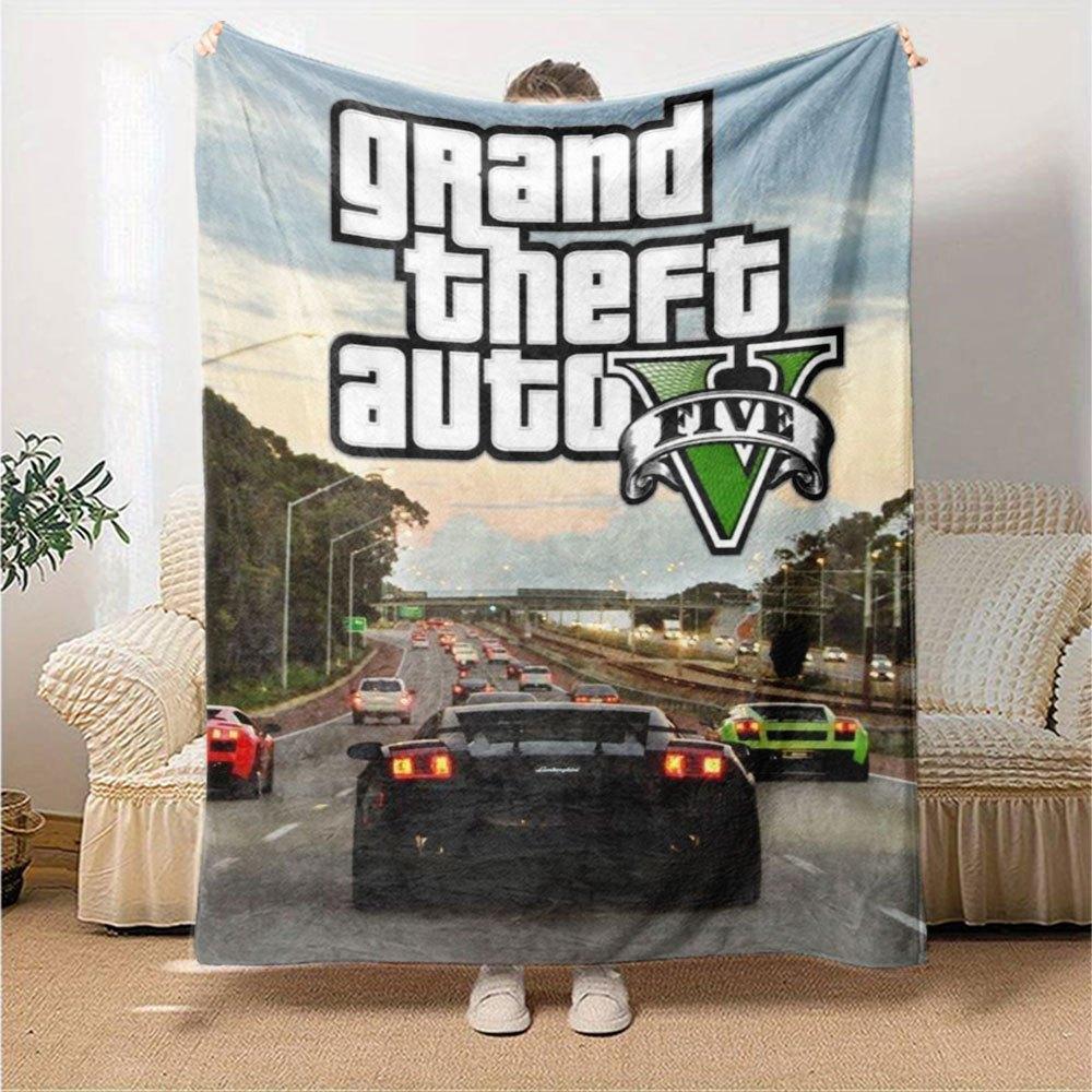1pc Grand Theft Auto Soft Flannel Blanket with Designer Print A Cozy Blanket for All Seasons, Perfect for the Couch, Bed, Office