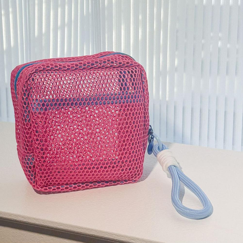 Storage Bag Portable Mesh Organizer Bag Colorful Mesh Storage Pouch Set with Zipper Closure Portable Cosmetic for Organization