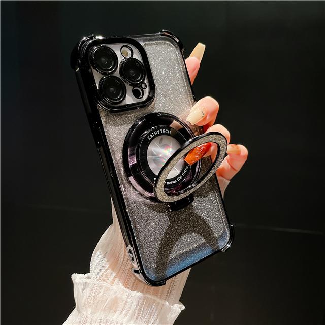 For iPhone 15 Pro Max Luxury Magsafe Magnetic Flash Plating Stand Phone Case For iPhone 11 12 13 14 16Plus Lens Protective Cover