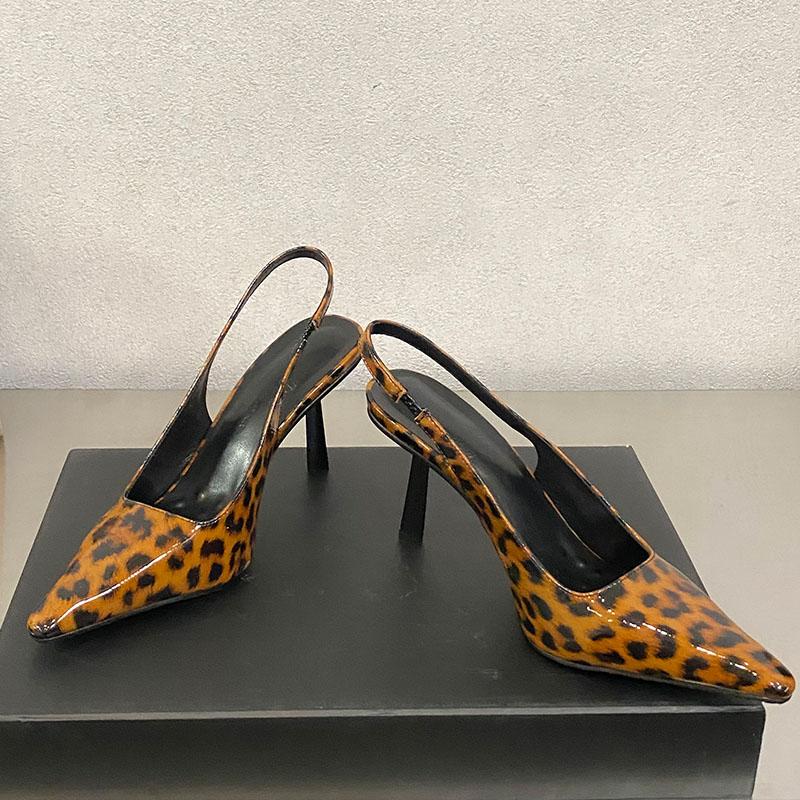 Fashion Fashion Pointed Toe Ladies High Heels Sandals Shoes Female Slip On Footwear Leopard Print Women Heeled Sandals Shoes Pumps