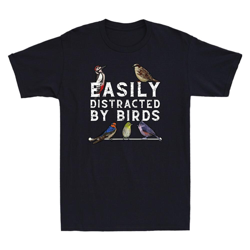 Easily Distracted By Birds Funny Bird Lover Birdwatching Vintage Men T-shirt S