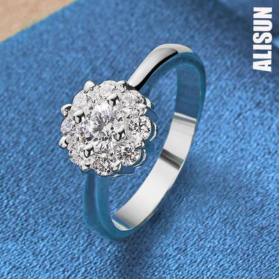 925 Pure Silver Flower AAA Zircon Ring Fashion Wedding Jewelry