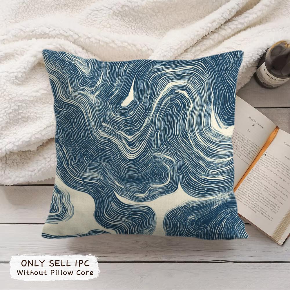 Blue Ripples Cushion Cover Soft Short Plush Pillow Cover Smooth Cozy Texture Aesthetic Cushion Case Home Decor