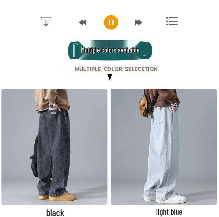 Vintage Washed Men's Straight-Leg Jeans - Plus Size, Loose Fit, High Street Trend for Spring & Autumn