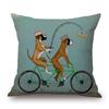 Dogs On Bicycle Art Cushion Cover Poodle Bulldog German Shepherd Golden Retriever Dachshunds Labrador Print Linen Pillow Case