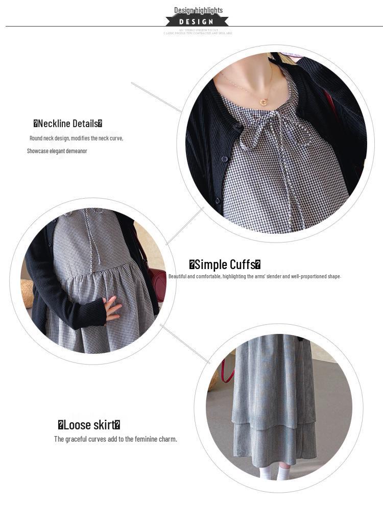 Robe de maternité rétro coréenne et cardigan en tricot de laine Printemps/Été 2026