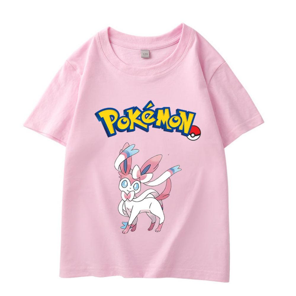 Summer children's playful Pikachu print  short-sleeved casual T-shirt for boys and girls, comfortable and soft.