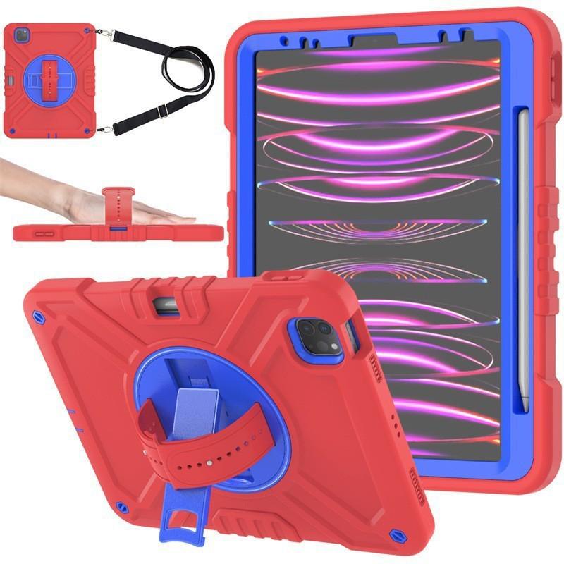 Silicone Shockproof Rotating Stand Case With Pen Slot Shoulder Strap IPad Air 11 Pro Kids Friendly Full Coverage