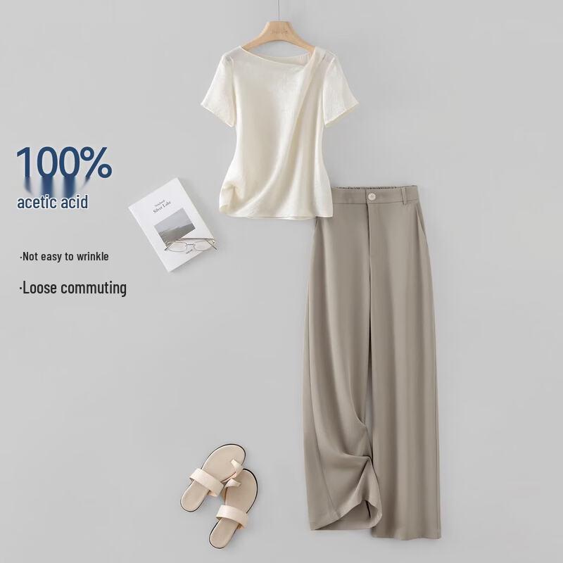 IHIMI Women s Elegant Acetate Summer Top & Long Pants Set XL