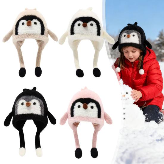 Kids Hat Penguin Design Ear Protection Knit Hat Autumn Winter Lightweight Warm Hat Outdoor