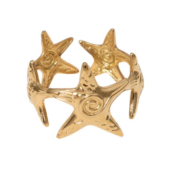 Finger Ring Universal Basic Stacking Style Adjustable Open Band Stainless Steel Texture Star Shape Finger Band Jewelry Gift