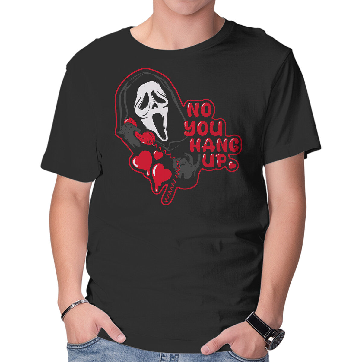 Unisex Crew Neck T-Shirt No You Hang Up Graphic Short Sleeve Casual Tee M