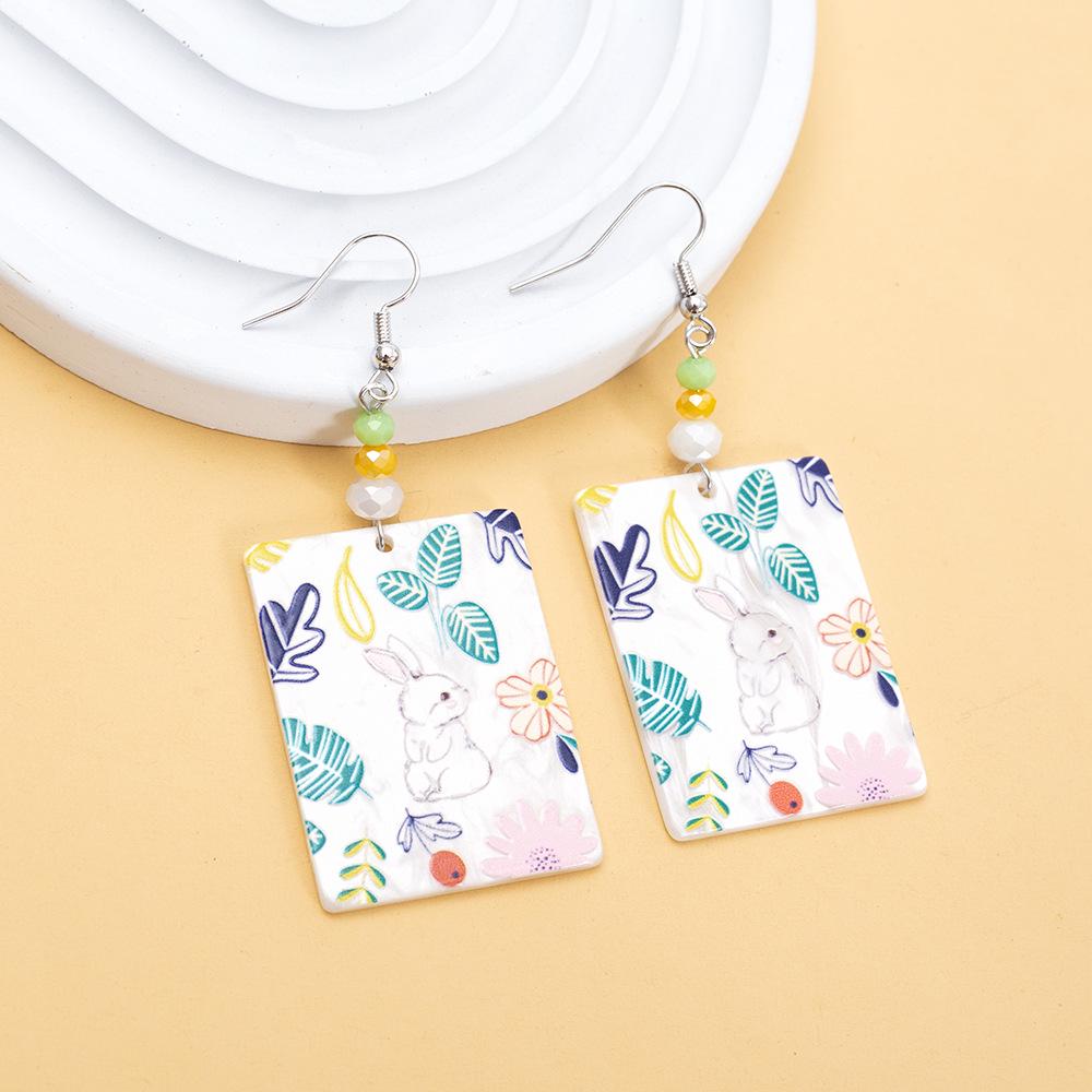 Charming Cartoon Style Flower & Easter Bunny 3D Printed Acrylic Earrings for Women