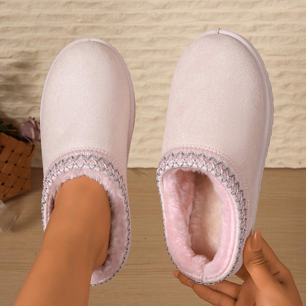 Women's lightweight comfortable non-slip heightening winter warm plush lining non-slip wearable casual stirrup foot cotton slippers