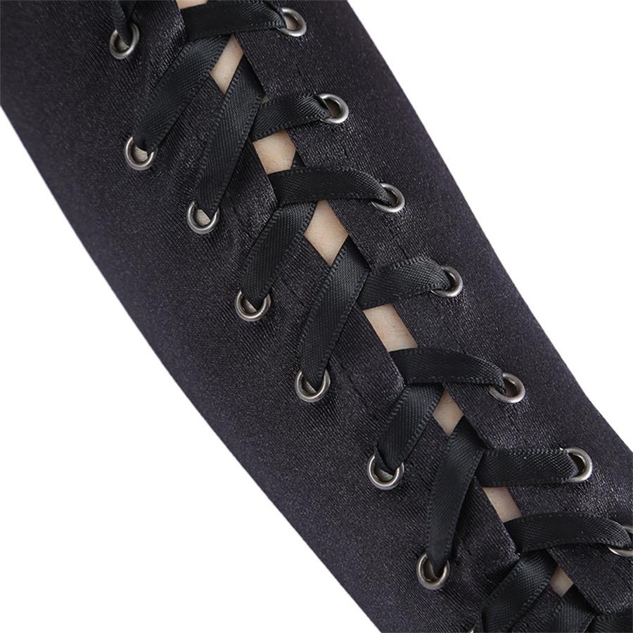 Guantes Largos Góticos con Cordones y Sin Dedos para Mujer, Calentadores de Brazo de Satén Negro para Cosplay, Fiesta, Halloween