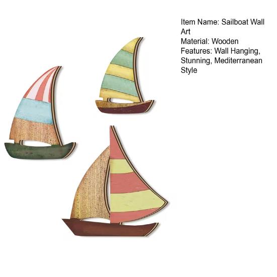 3 Pcs Wooden Sailboat Wall Art Coastal Nautical Sailboat Wall Sculpture Vintage Lake House Wall Hanging Decor for Living Room Bedroom Nursery