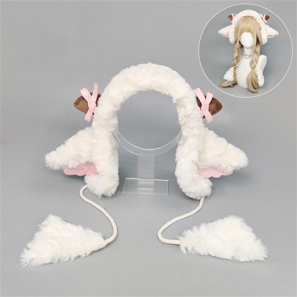 

Sweet Sheep Ear Headband Plush Ear Muffs With Bowknot Winter Warm Ear Warmer For Girls Cute Animal Cosplay
