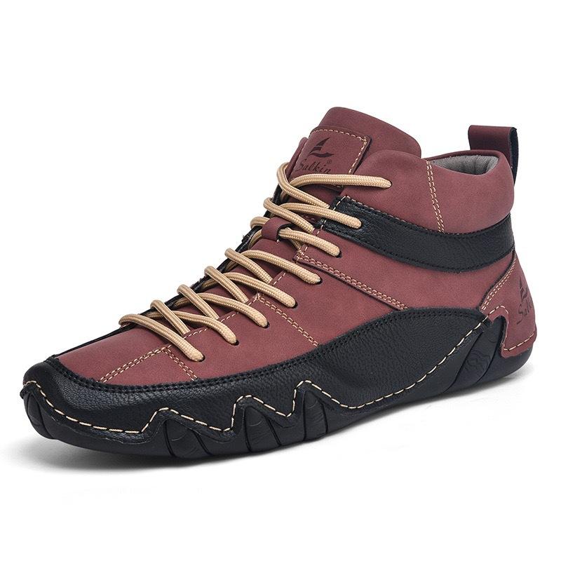 

New Men Leather Casual Shoes Outdoor Sport Hiking Shoes Lace-up Pointed Toe Short Boots 38 красный