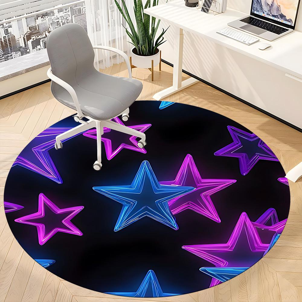 1pc Neon Star Decor Chair Carpet for Office, Round Polyester Mat, Indoor Decor for Office, Easycare Fabric, Washable Non-slip Area Carpet