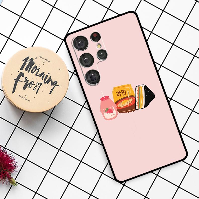 Cute Strawberry Milk Box Case For Samsung Galaxy S25 Ultra S23 S22 S21 S20 S24 Ultra S9 S10 Plus S25 FE Phone Cover