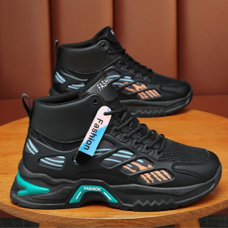 Autumn Breathable Mesh Casual Men's Sneakers Thick Sole Wear-resistant High Top Casual Shoes Anti Slip Sports Men's Ankle Boots