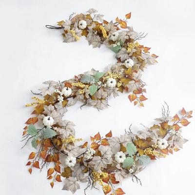 Artificial Maple Leaf Garland 6Ft Pumpkin Berries Garland Fall Decoration Harvest Garland for Farmhouse Home Porch Mantel Thanksgiving