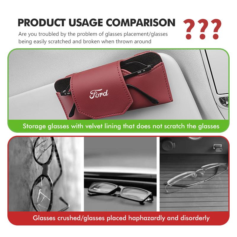 Car Clip On Glasses Case Leather Anti Scratch Visor Holder For Ford Focus mk2 mk3 mk4 Fiesta Ranger Mondeo S-MAX Kuga