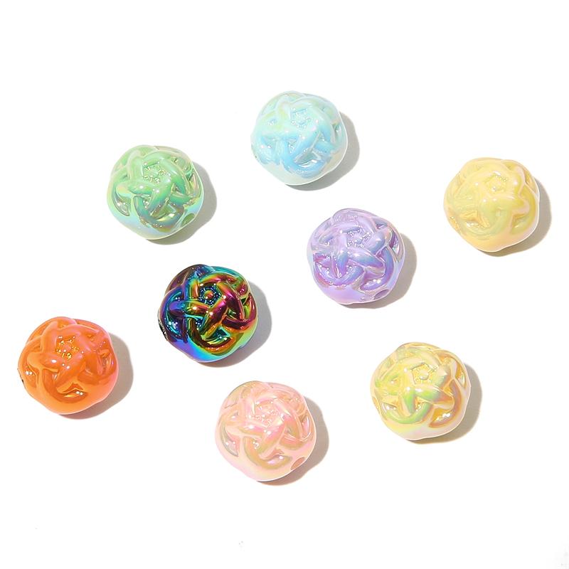 Acrylic Milk Series Small Wool Flower Ball Beads for DIY Jewelry 5 Pcs
