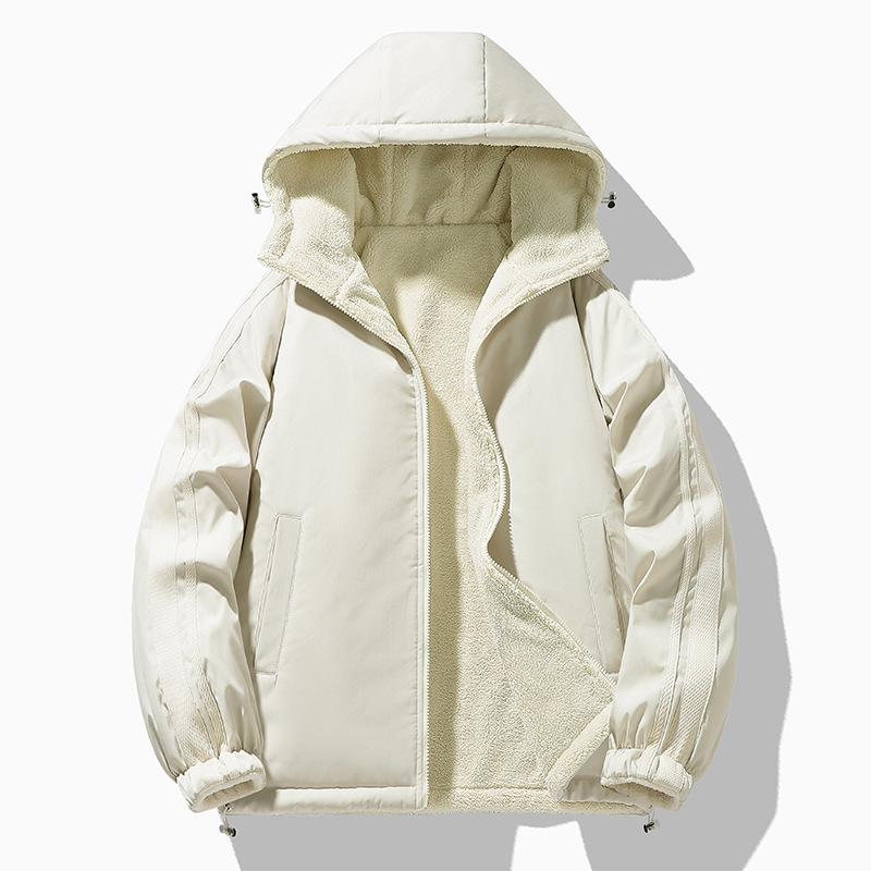 Updated Cashmere Padded Coat Joker Coat Male Lambswool Jacket Hooded Double-sided Wear on Both Sides