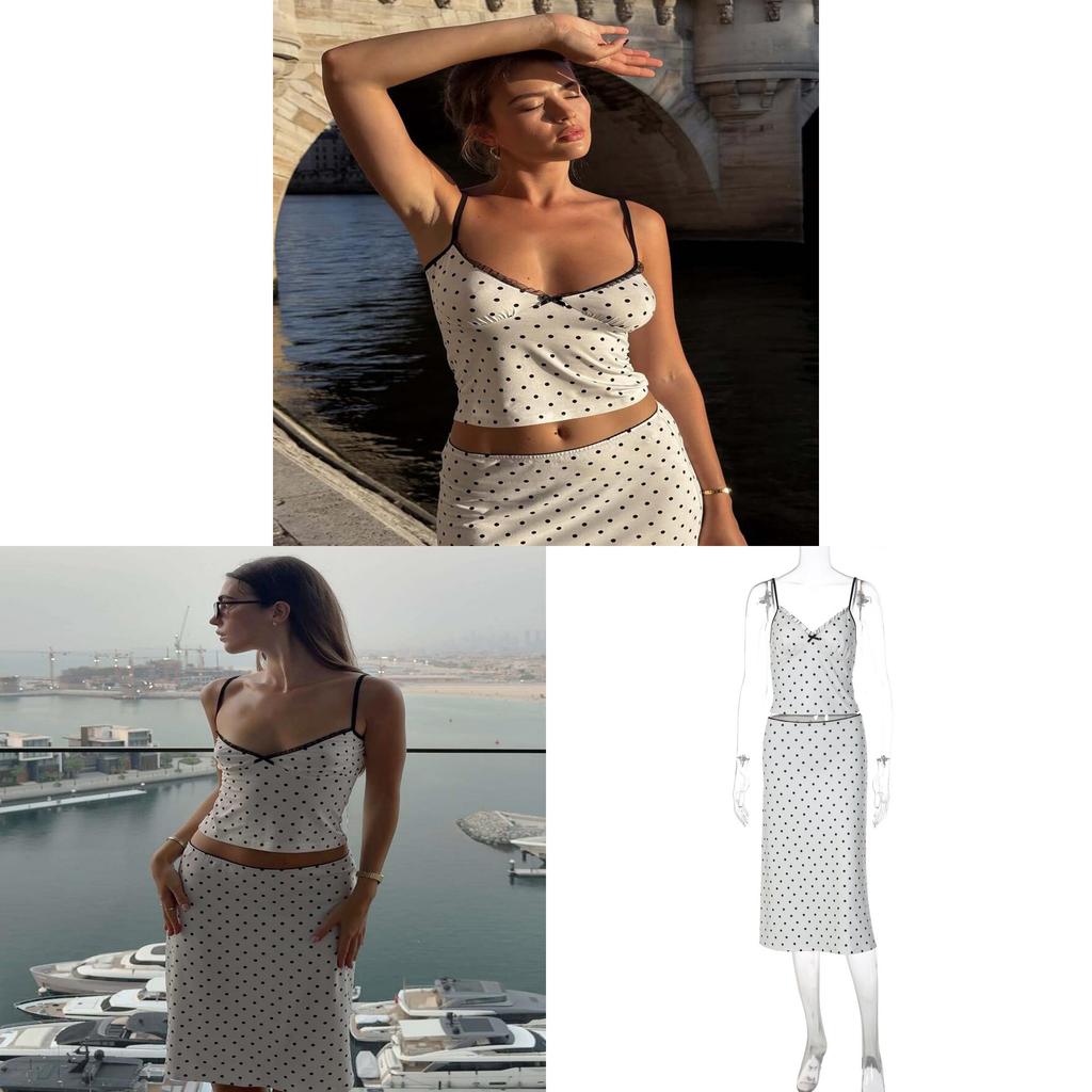 Polka Dot Fashion Womens Skirt Set With High Elastane For Casual Streetwear In Winter