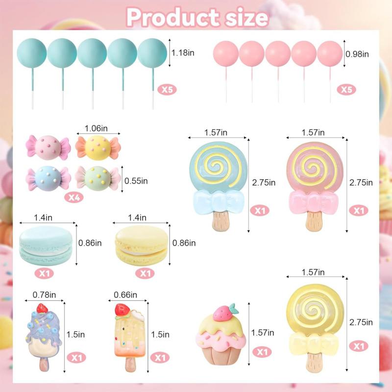 22Pcs Cake Toppers Set Candy Ice Cream Theme Decorations Kids Birthday Party Cupcake Toppers Cake Toppers Set Dessert Decor New
