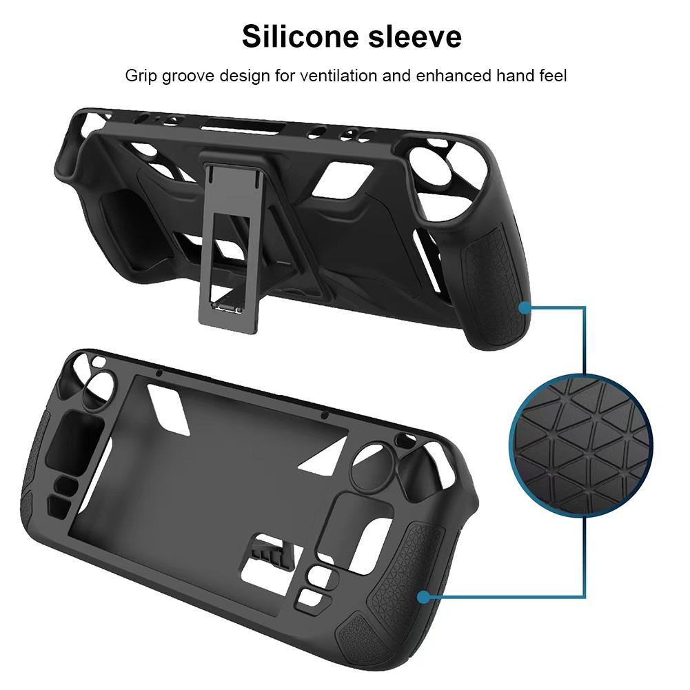 Silicone Console Housing Anti Slip Soft Shell Game Console Frame with Foldable Bracket Replacement Accessories for Steam Deck
