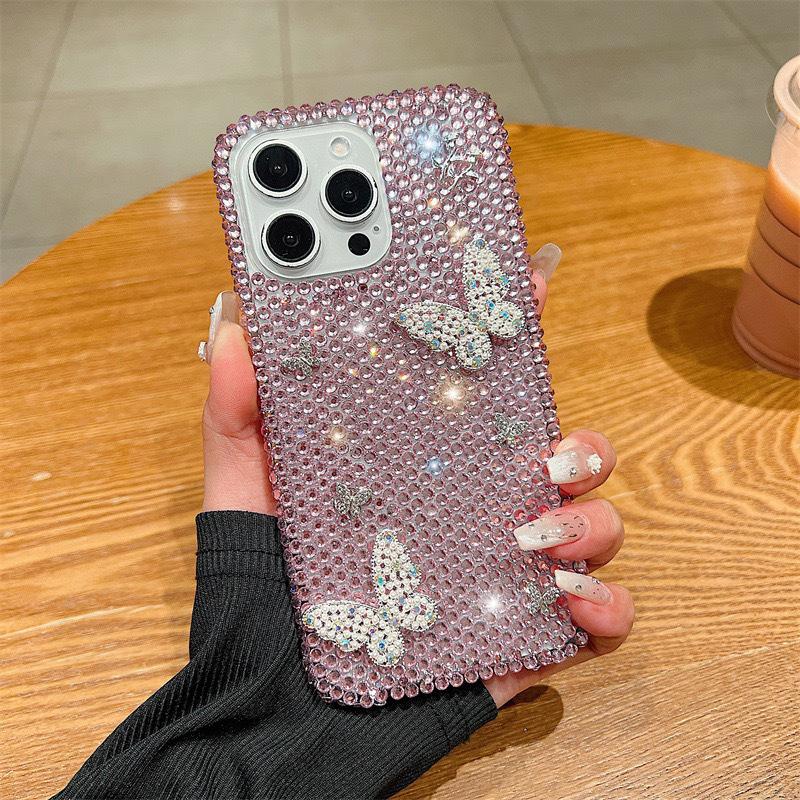 Rhinestone Butterfly Flower Three-dimensional Mobile Phone Case for Apple 16 Promax Creative Full Diamond High-end Sense for Apple 17 Female