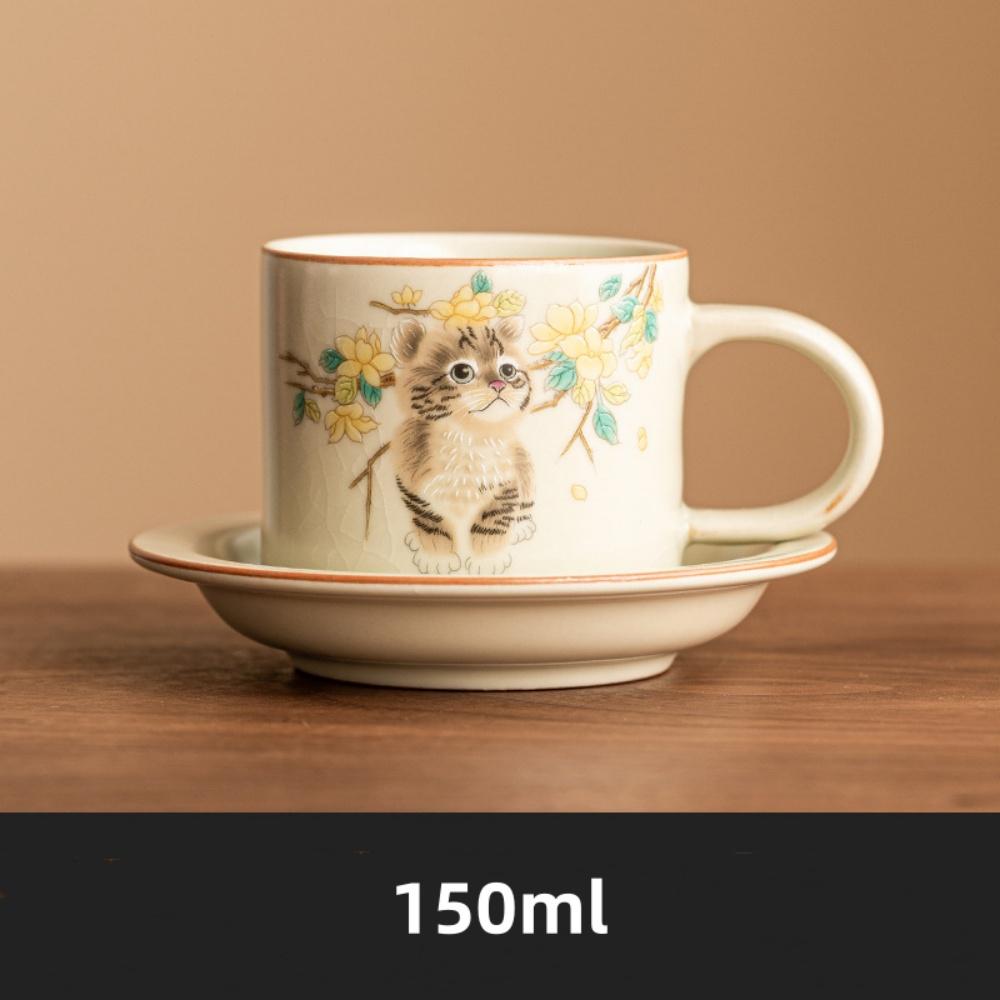 Roztomilý hrnek na kávu s podšálkem s kočičím vzorem Ruyao, keramický, na latte art, cappuccino, pro baristy