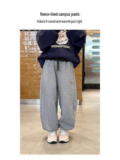 YOJIA Winter 2025 Girls' Fleece-Lined Sweatpants: Warm, Thick Children's Sport Trousers.