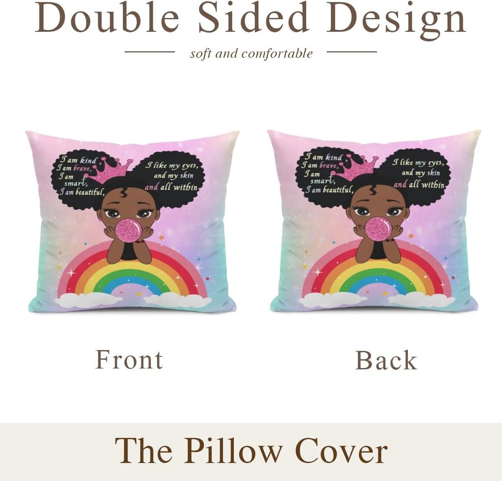 Rainbow Affirmation Pillowcase Cute Girl Self Love Positive Empowerment Throw Pillow Cushion Cover 18x18 Inch