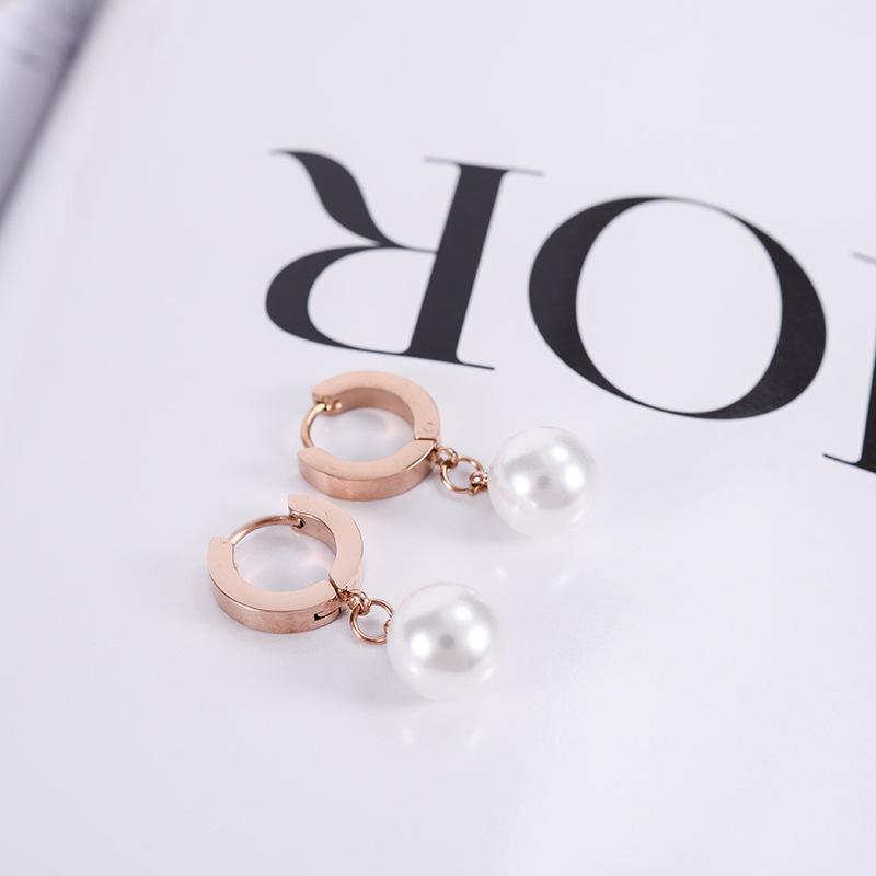 

18K Rose Gold-Plated Titanium Steel Pearl Ear Cuffs & Hoops for Women.