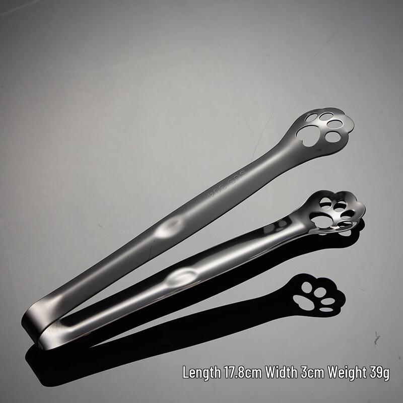 Qianxing Titanium Plated 304 Stainless Steel Cat Claw Food Tongs, Black, 10-Pack