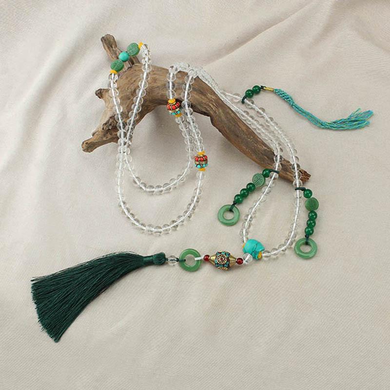 GEMCHIC Women s Long Nepal Tassel Pendant National Style Crossbody Chain Chinese Style Back Necklace Ethnic Fashion Accessories