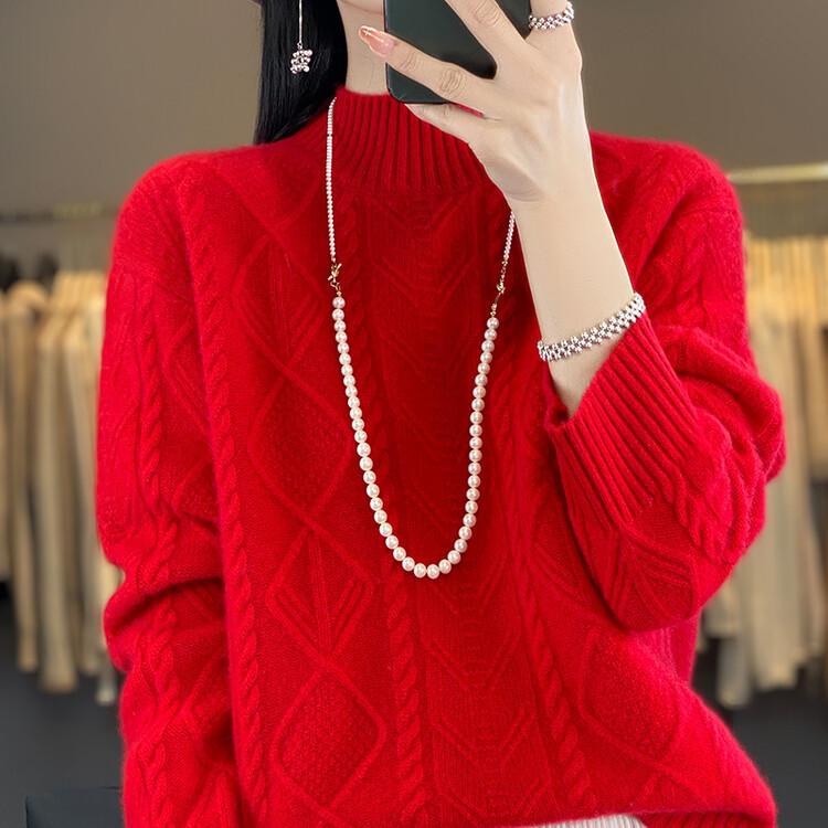 Женский свитер с высоким воротом вязаный пуловер толстые зимние джемперы женские вязаные топы XS красный 2778₽