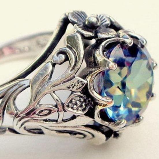 Unisex Ring Hollow Out Faux Gem Men Women Vintage Carving Finger Ring Valentines Day