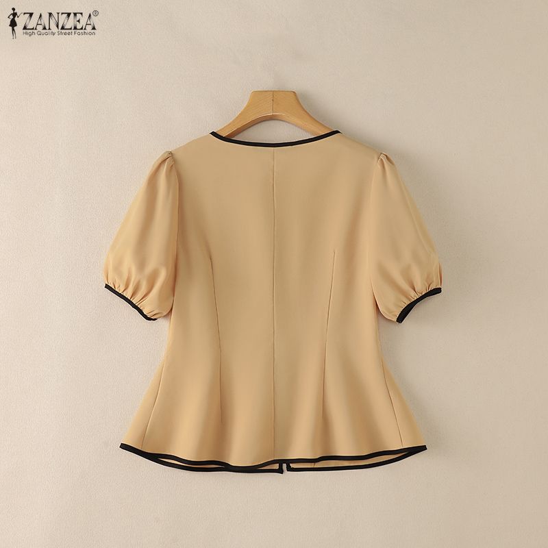 ZANZEA Blusa estiva casual da donna con scollo a V, tinta unita, manica corta