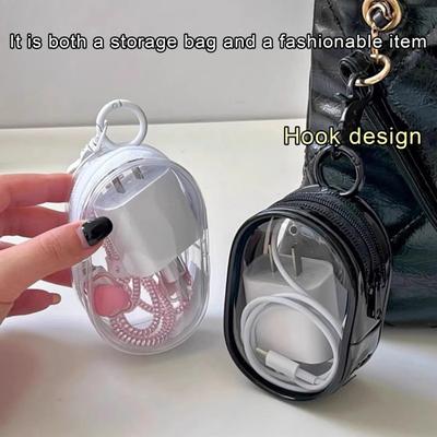 Charging Cable Storage Bag Dustproof Waterproof Transparent Data Line Adapter Earphones Organizer Outdoor Travel Zippered Hard Pouch Storage Bin