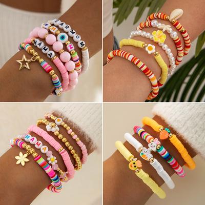 Conjunto de Pulseiras de Concha de Praia JMXD para Mulheres, Estrela-do-Mar Costeira de Verão, Concha, Argila de Polímero, Ajustável, Joia de Festival, Empilhável, Mar