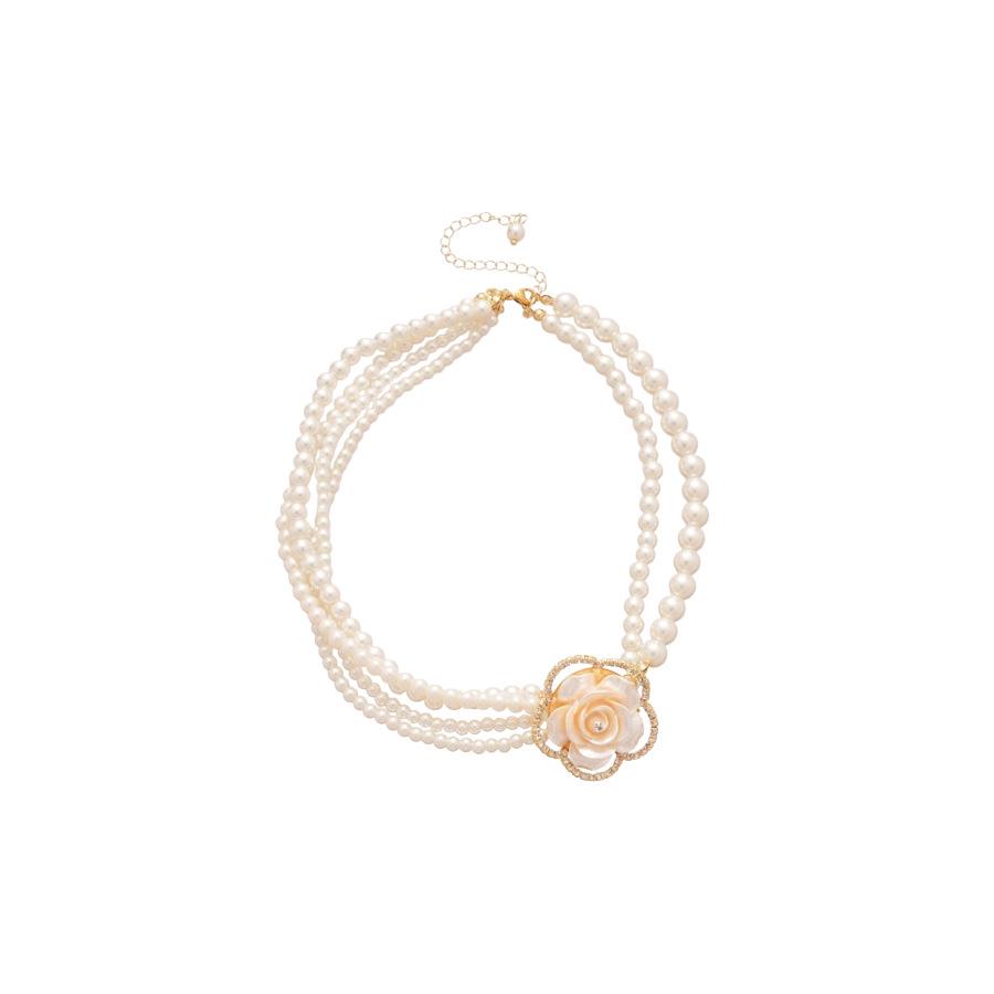 Elegant Retro Multi-layered Necklace with Rhinestones, Resin Pearls, and Beaded Flowers for Women
