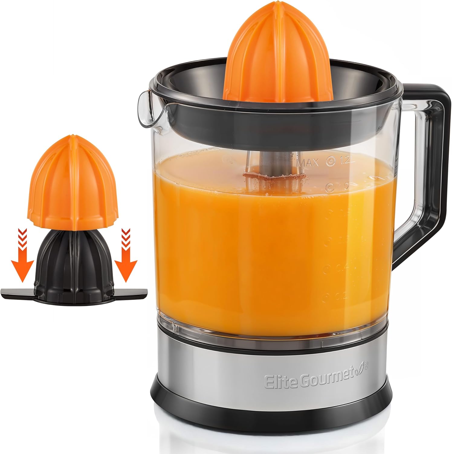 -Free 40-Watt Electric Citrus Juicer with 2 Cones, Compact, Large Volume, Pulp Control, Oranges, Lemons, United States