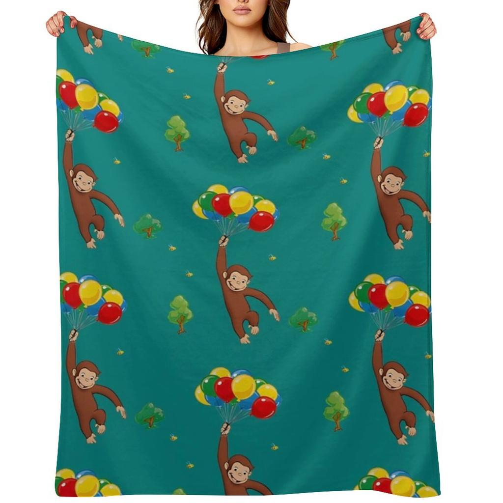 Balloon - Curious George Throw Blanket Summer Loose Funny Gift Soft Blankets
