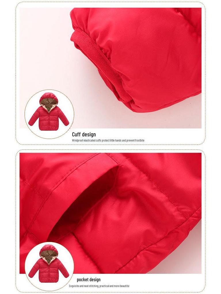 Unisex Kids' Thickened Velvet Hooded Cotton Jacket for Winter