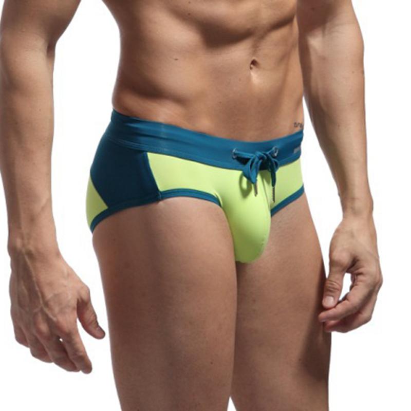 Men's Contrast Color Swim Trunks Slim Fit Comfort Quick Dry Swimwear Briefs Drawstring Beach Pool Swimming Trunks